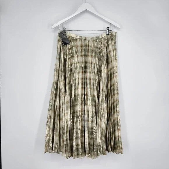 LAUREN Ralph Lauren Women's Plaid Pleated Metallic Georgette Skirt Cream Size 8 - Picture 4 of 6